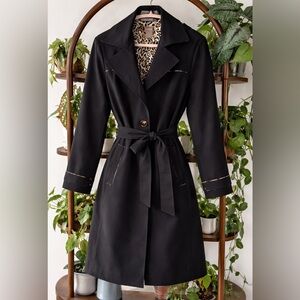 Chico's Black Trench Coat with Leopard Lining